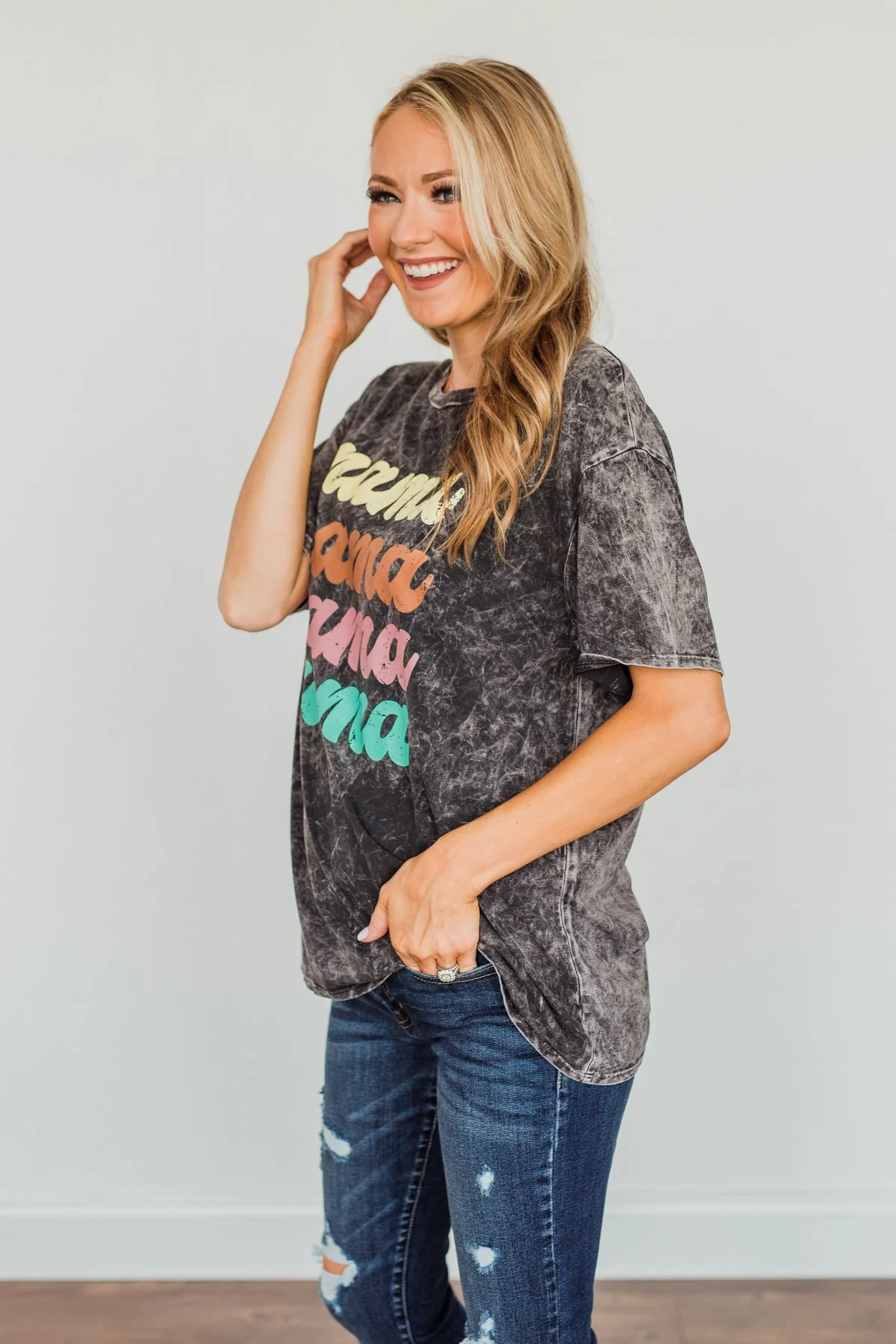 Grateful For You "Mama" Graphic Tee- Washed Charcoal - Image 5