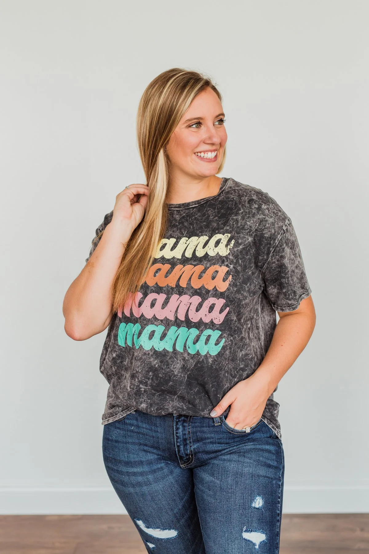 Grateful For You "Mama" Graphic Tee- Washed Charcoal - Image 8