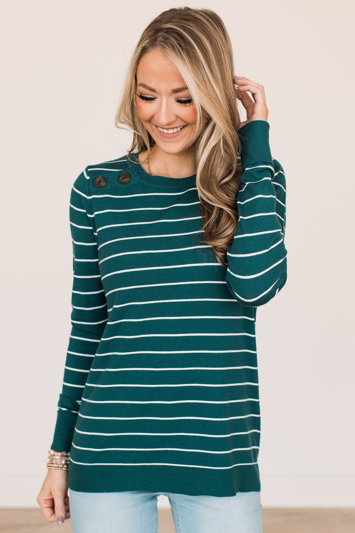 Grateful For You Striped Sweater- Dark Teal - Image 2
