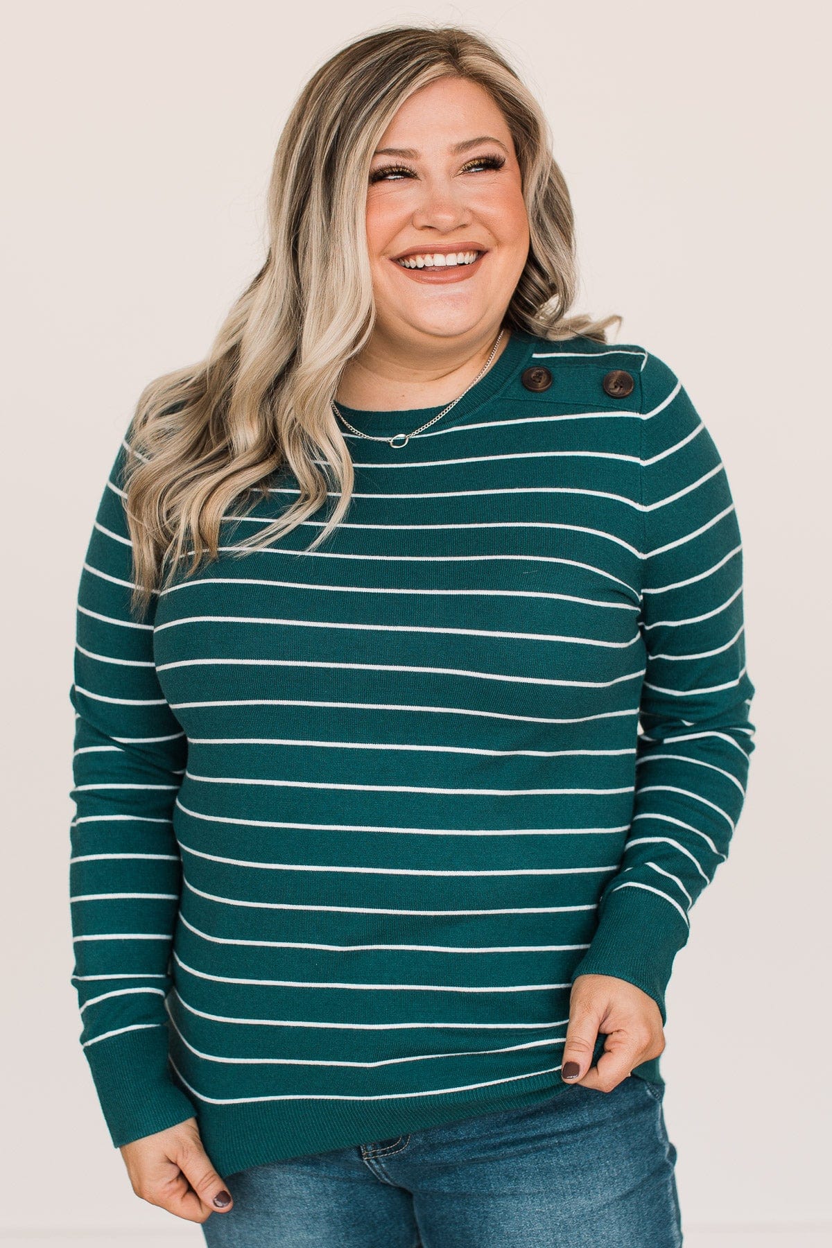 Grateful For You Striped Sweater- Dark Teal - Image 3