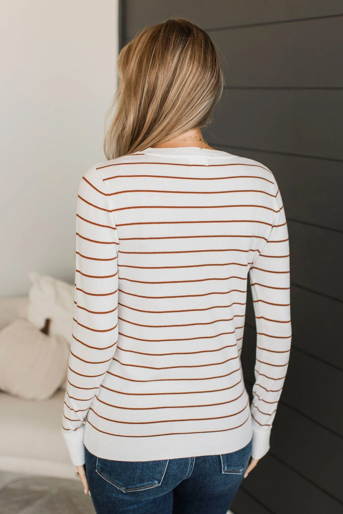 Grateful For You Striped Sweater- White & Copper - Image 8