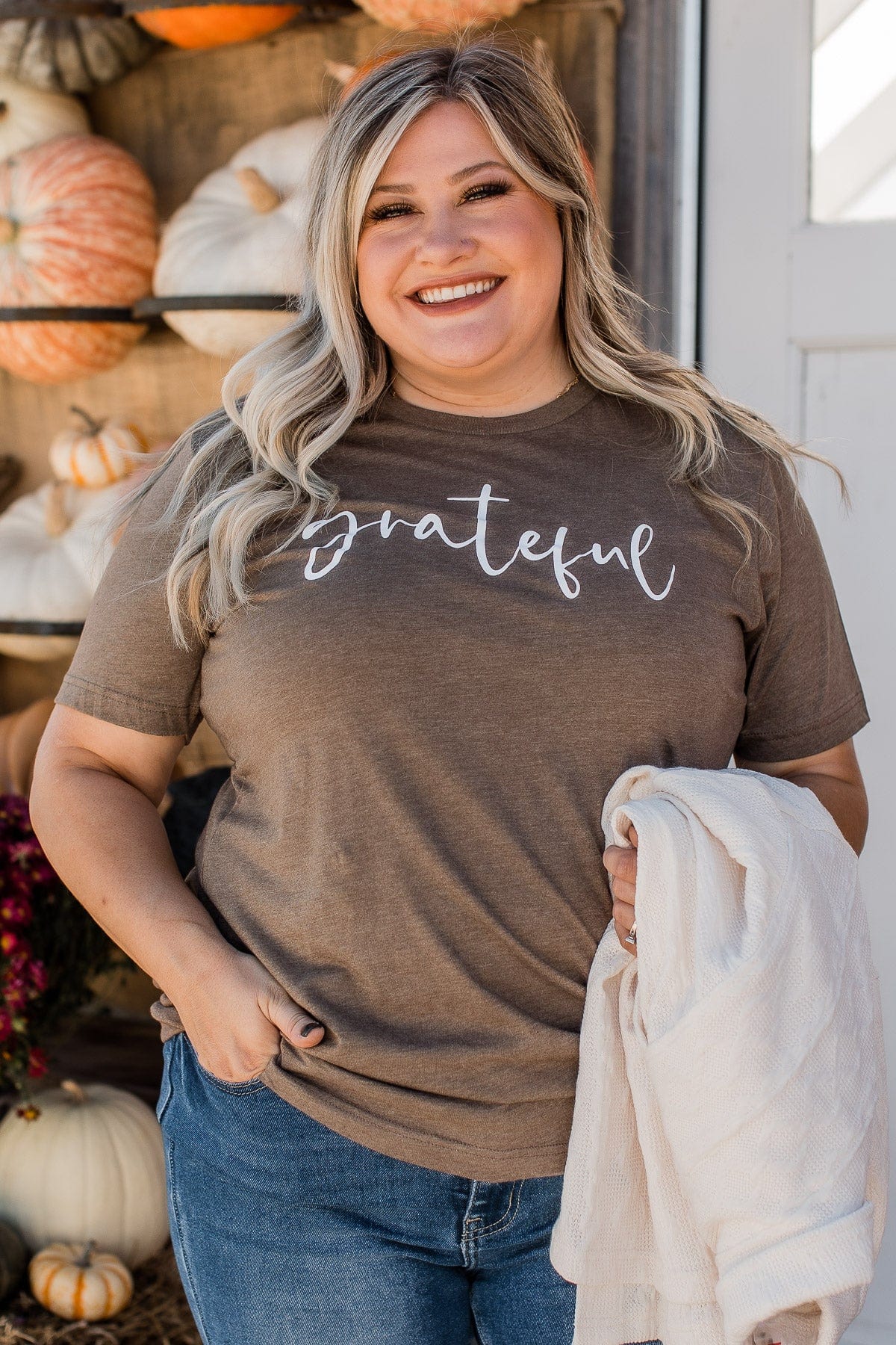 "Grateful" Graphic Tee- Dark Mocha - Image 2