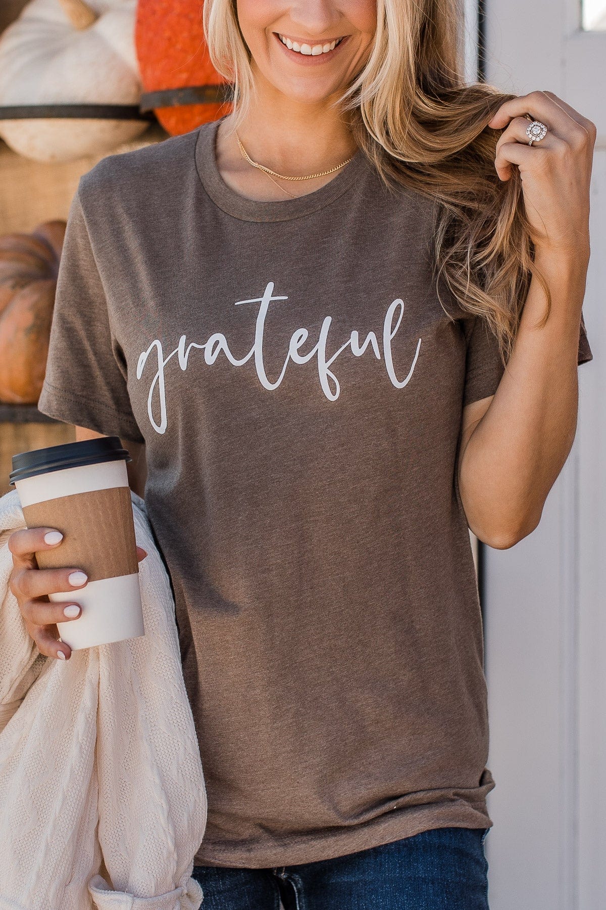 "Grateful" Graphic Tee- Dark Mocha - Image 3