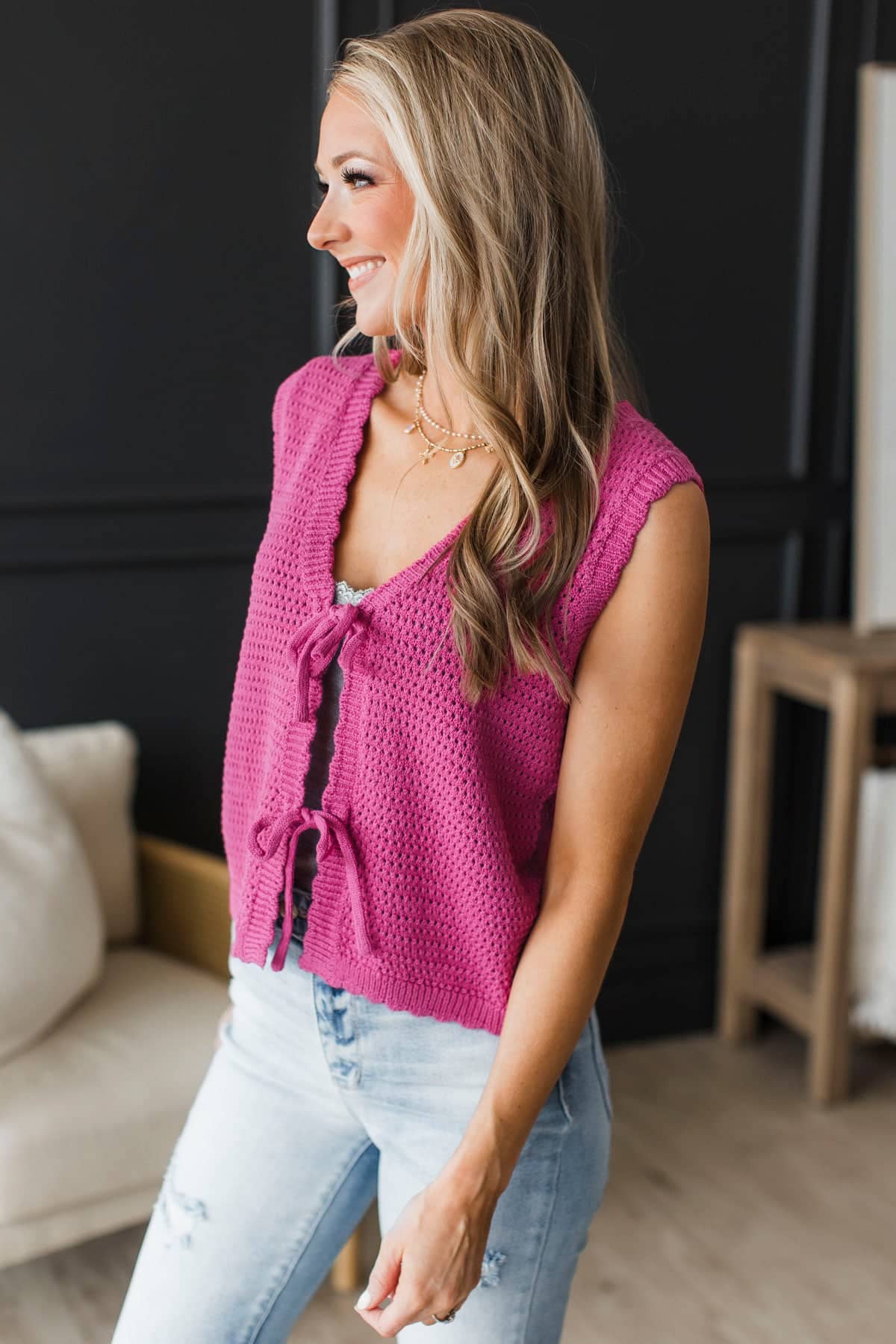 Great Days Ahead Bow Tie Knit Sweater Vest- Fuchsia - Image 5