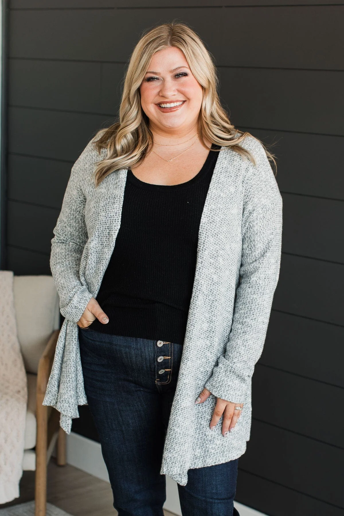 Great Expectations Knit Cardigan- Heather Grey - Image 2