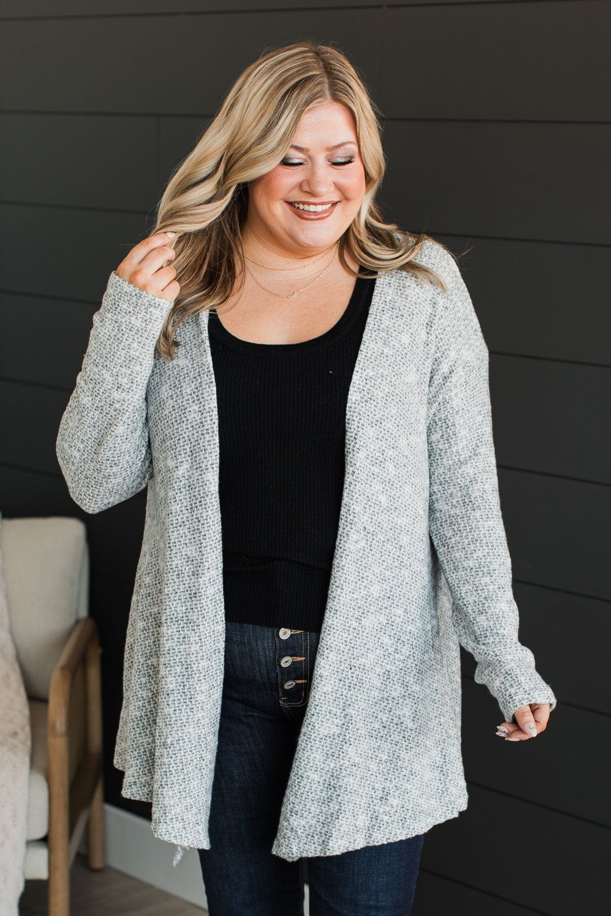 Great Expectations Knit Cardigan- Heather Grey - Image 5
