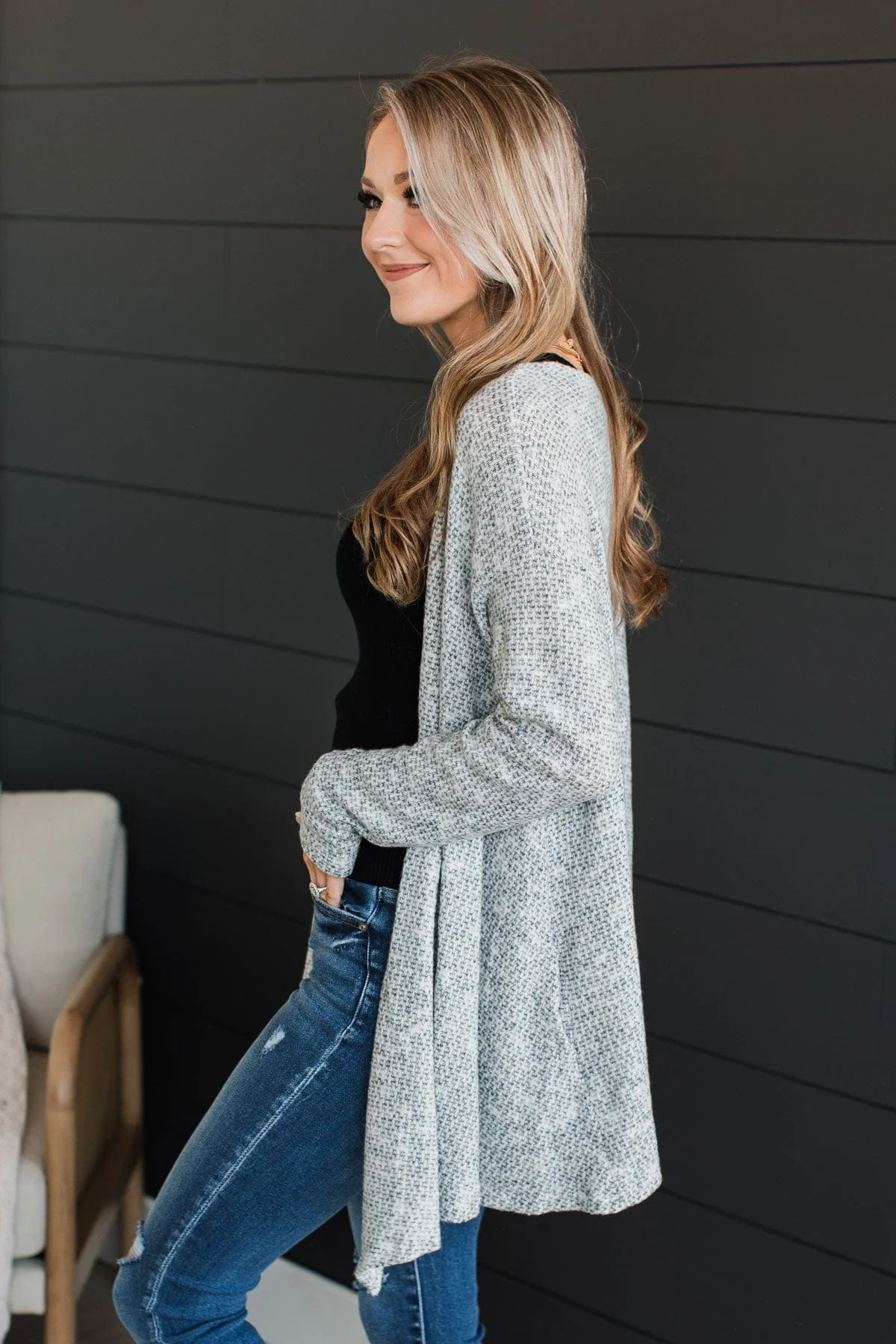 Great Expectations Knit Cardigan- Heather Grey - Image 6