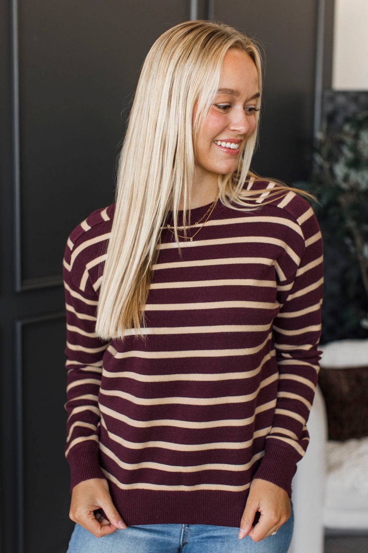 Great Memories Striped Knit Sweater- Dark Plum - Image 2