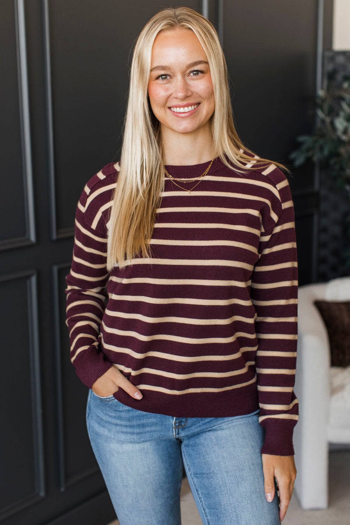 Great Memories Striped Knit Sweater- Dark Plum - Image 4