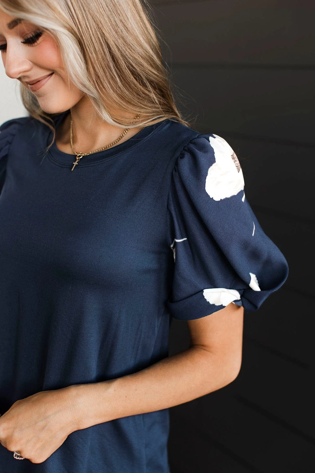 Great News Puff Sleeve Top- Dark Navy - Image 3