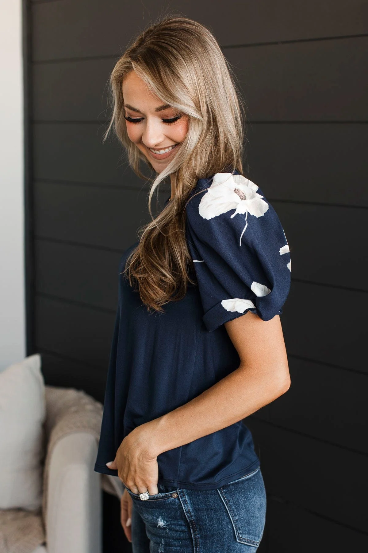 Great News Puff Sleeve Top- Dark Navy - Image 7