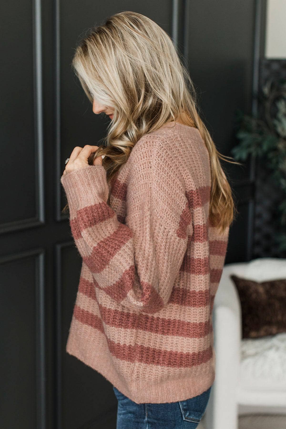 Great Timing Striped Knit Sweater- Blush - Image 3