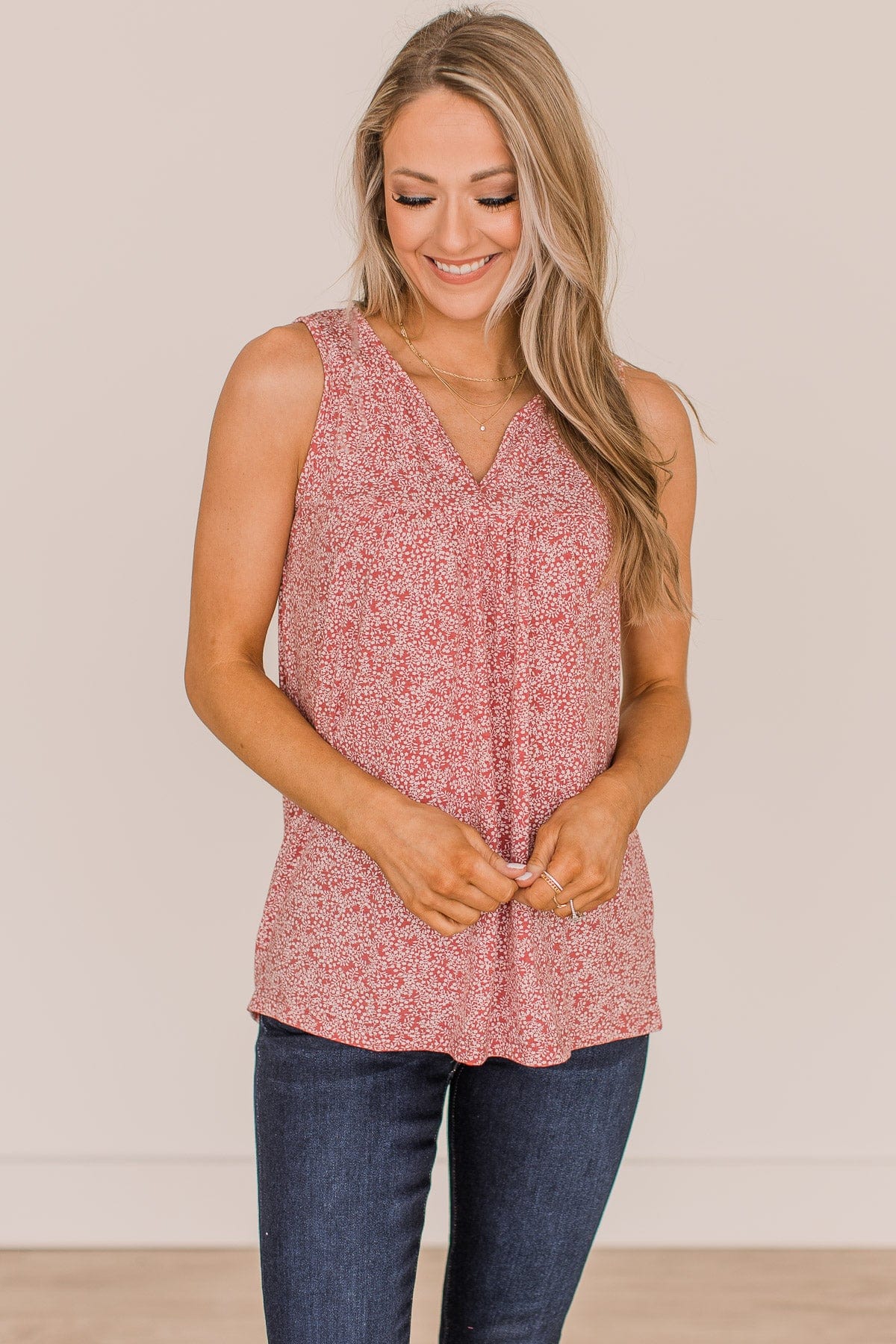 Greater Than This Floral Tank Top- Marsala - Image 4