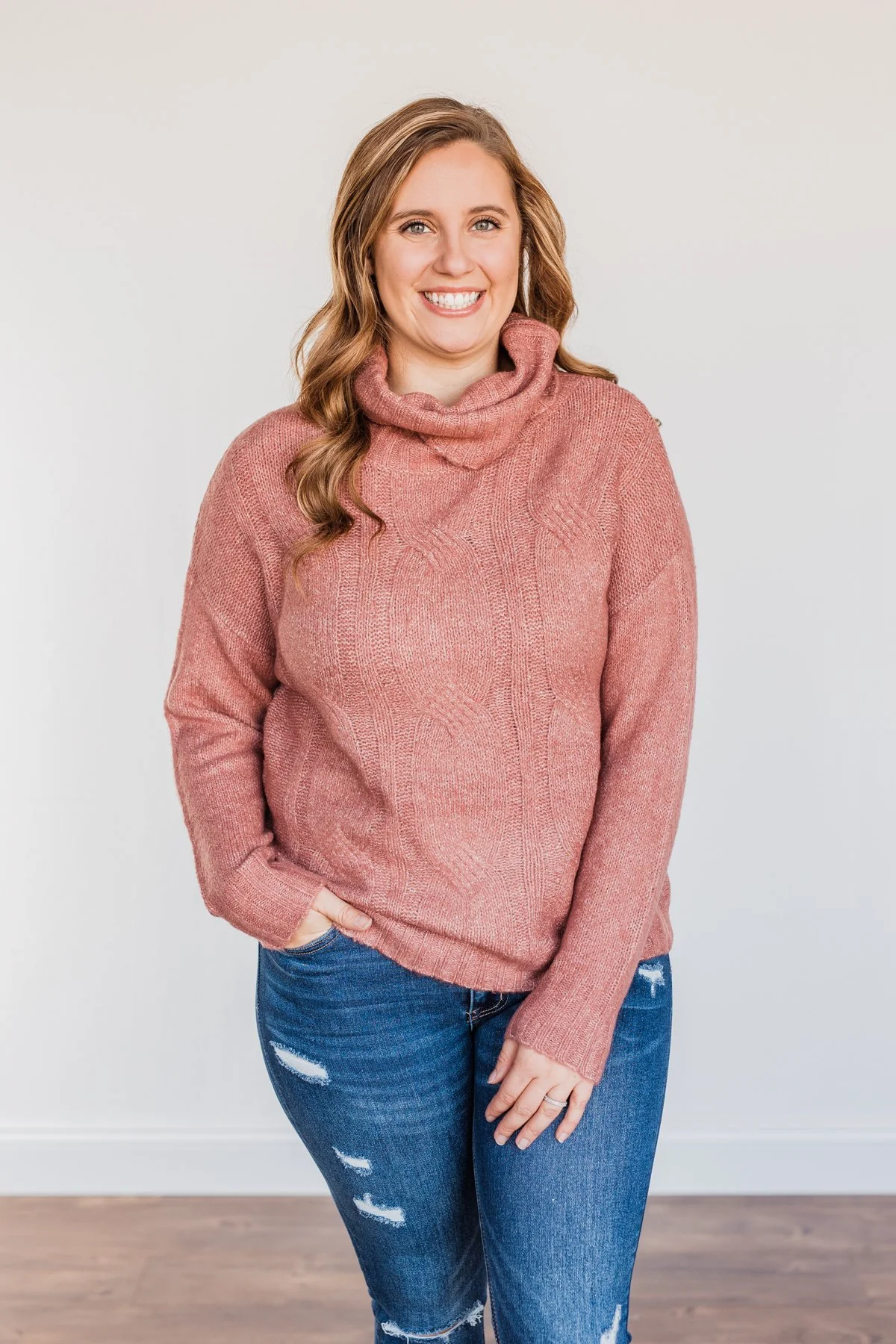 Greatest Blessings Knit Cowl Neck Sweater- Mauve - Image 2