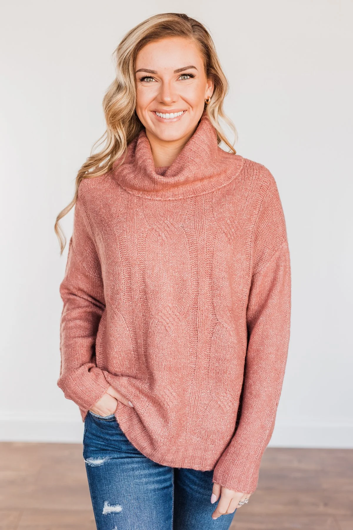Greatest Blessings Knit Cowl Neck Sweater- Mauve - Image 3