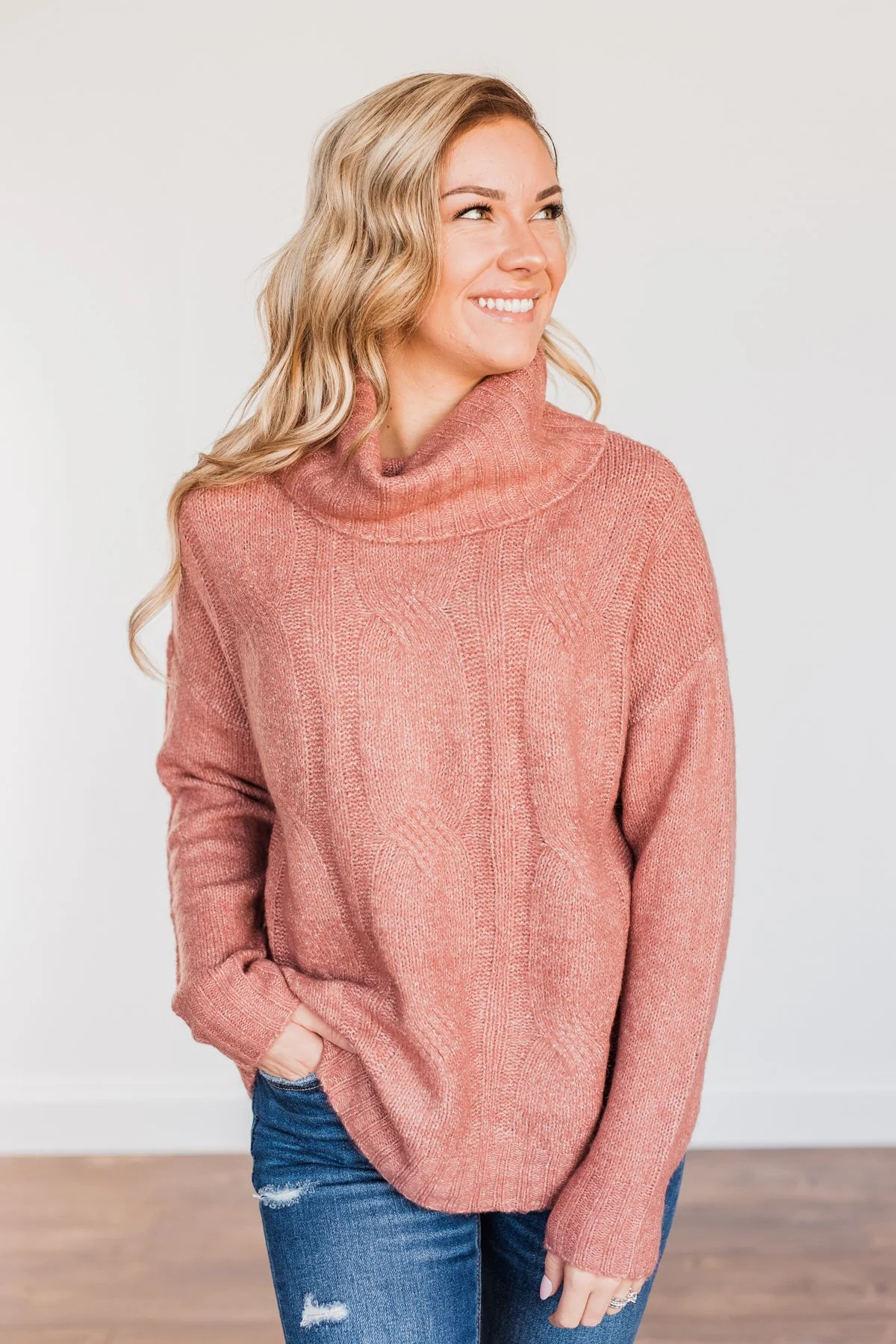 Greatest Blessings Knit Cowl Neck Sweater- Mauve - Image 6