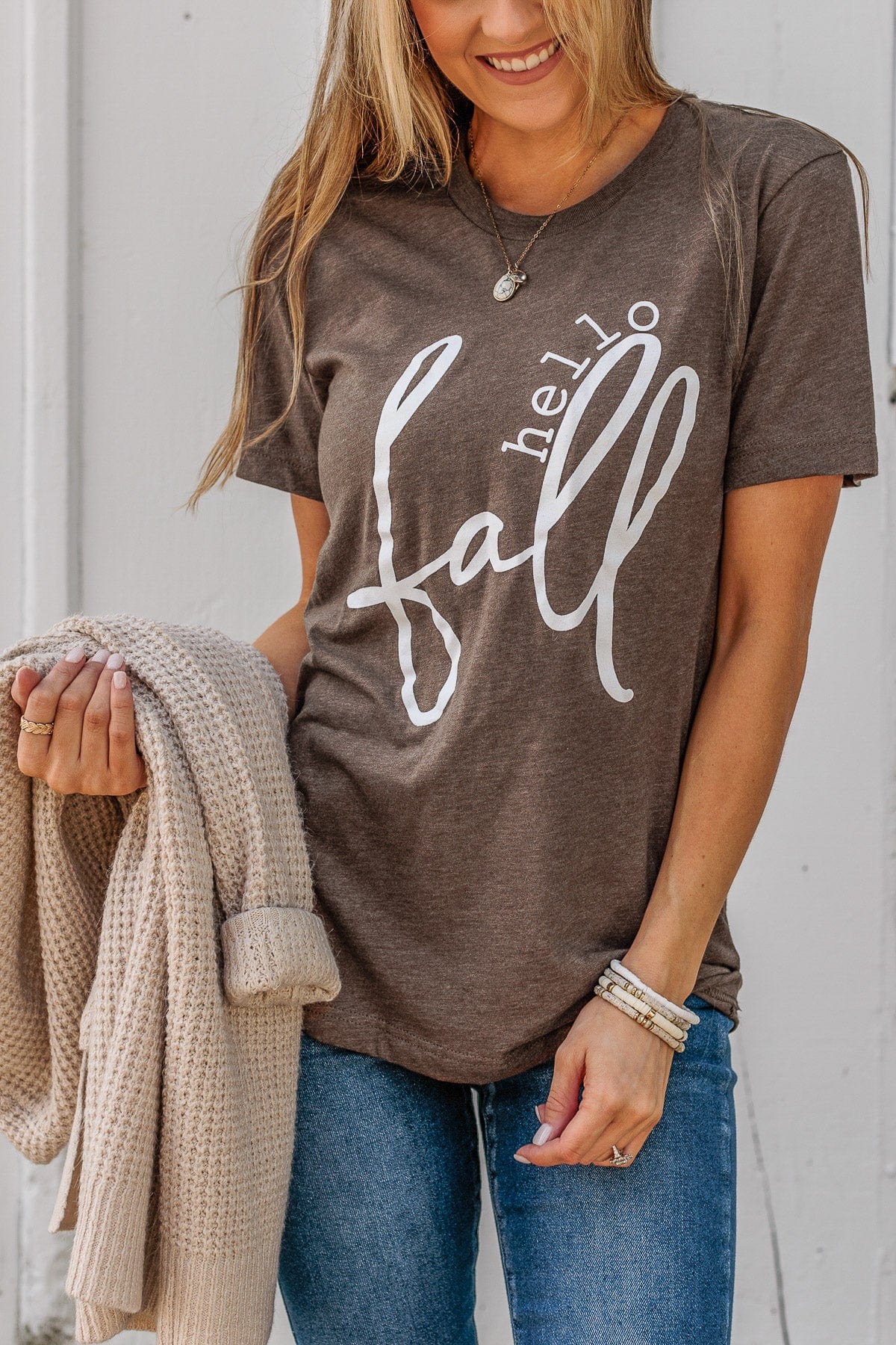 Greeting The Season "Hello Fall" Graphic Tee- Dark Mocha