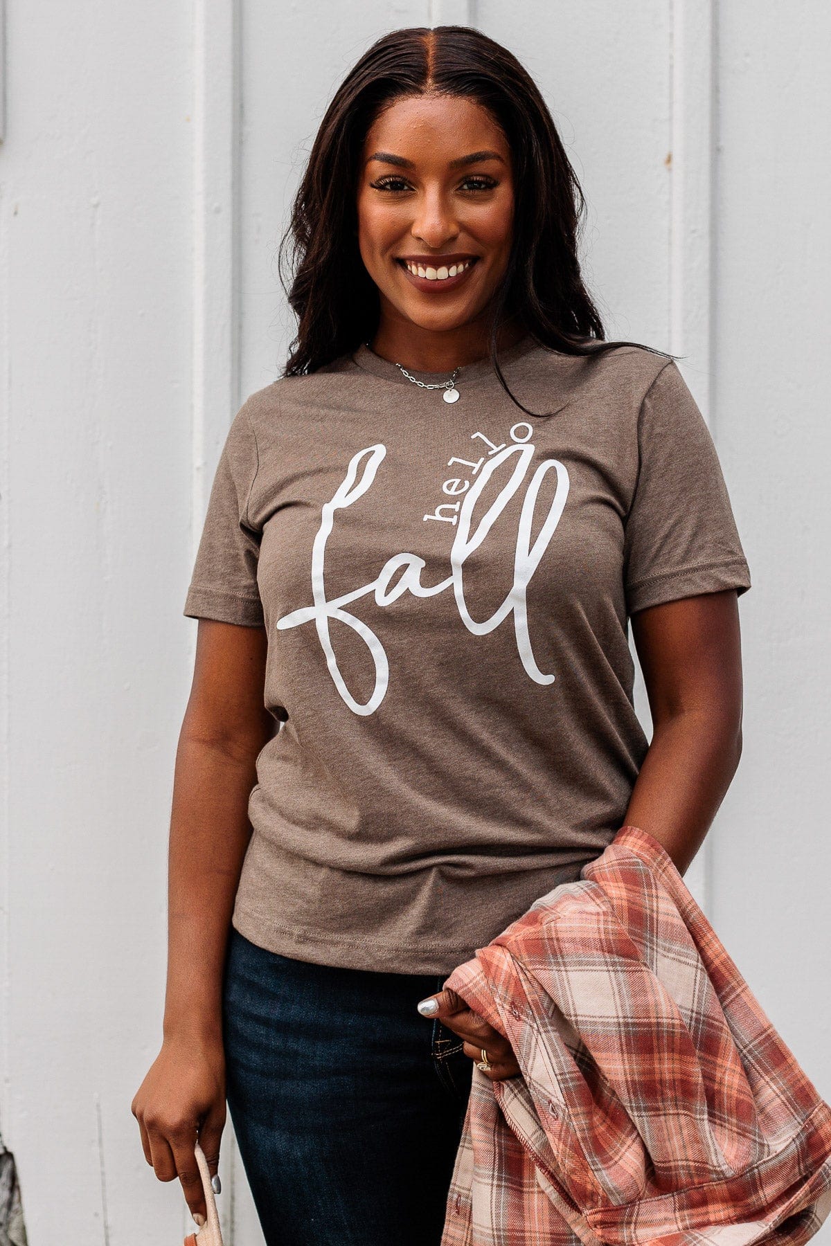 Greeting The Season "Hello Fall" Graphic Tee- Dark Mocha - Image 2