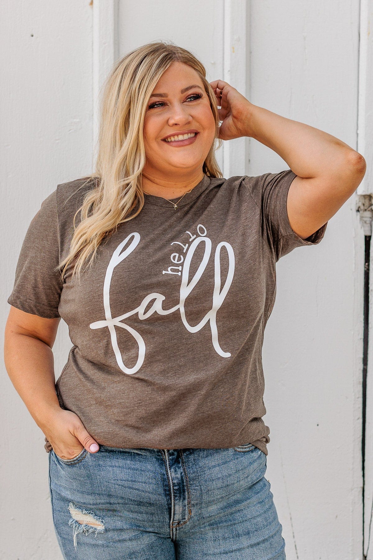 Greeting The Season "Hello Fall" Graphic Tee- Dark Mocha - Image 3