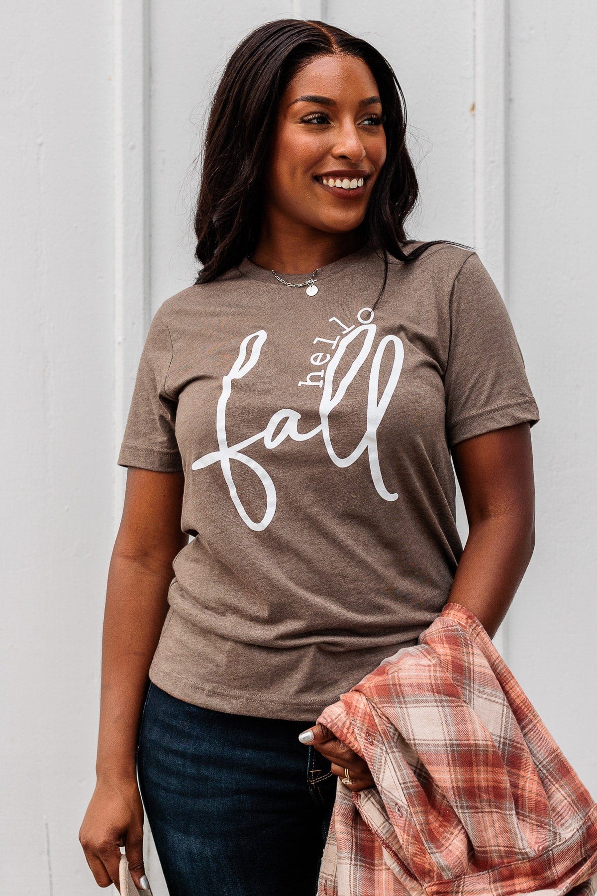 Greeting The Season "Hello Fall" Graphic Tee- Dark Mocha - Image 5