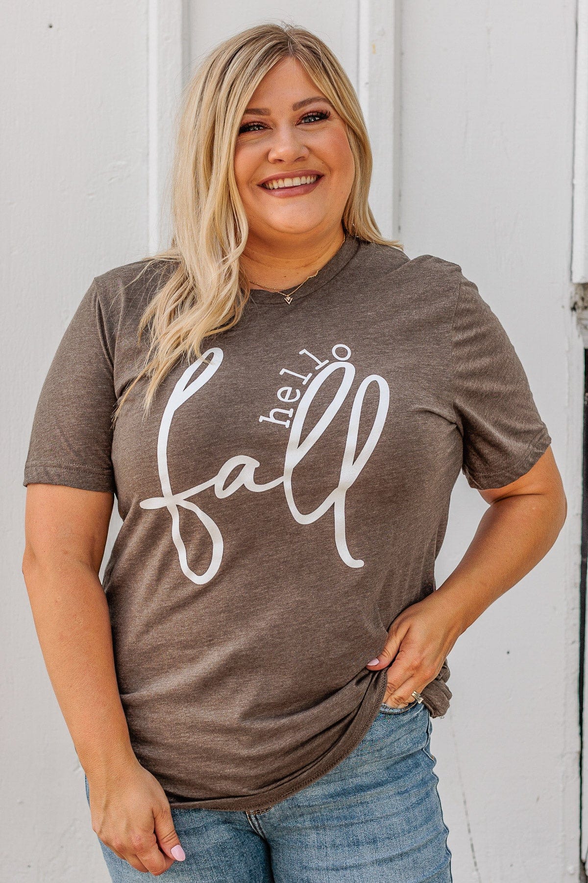 Greeting The Season "Hello Fall" Graphic Tee- Dark Mocha - Image 6