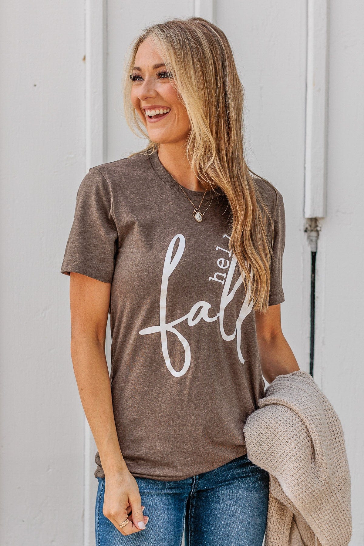 Greeting The Season "Hello Fall" Graphic Tee- Dark Mocha - Image 7