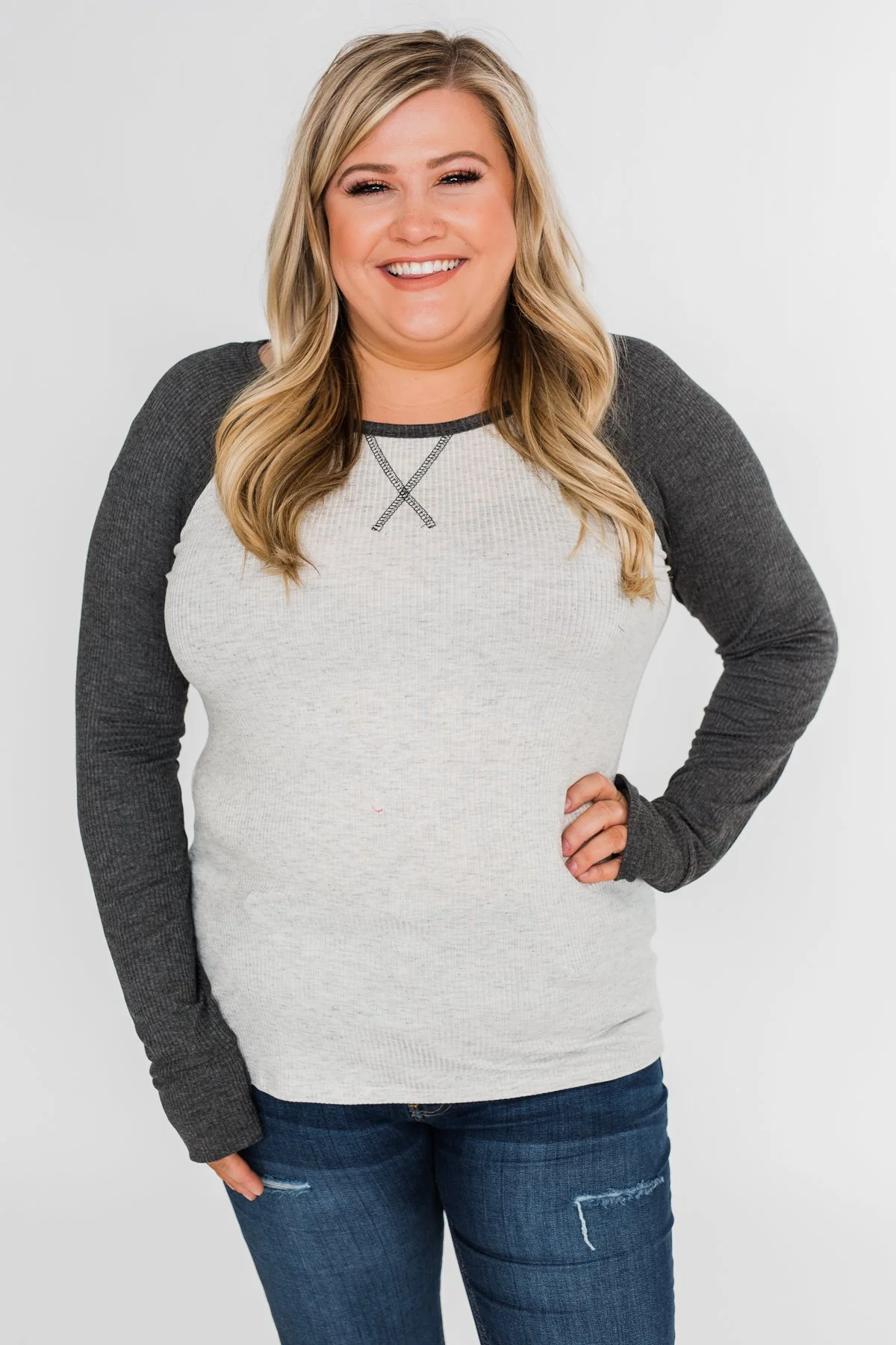 Greetings to You Ribbed Top- Grey