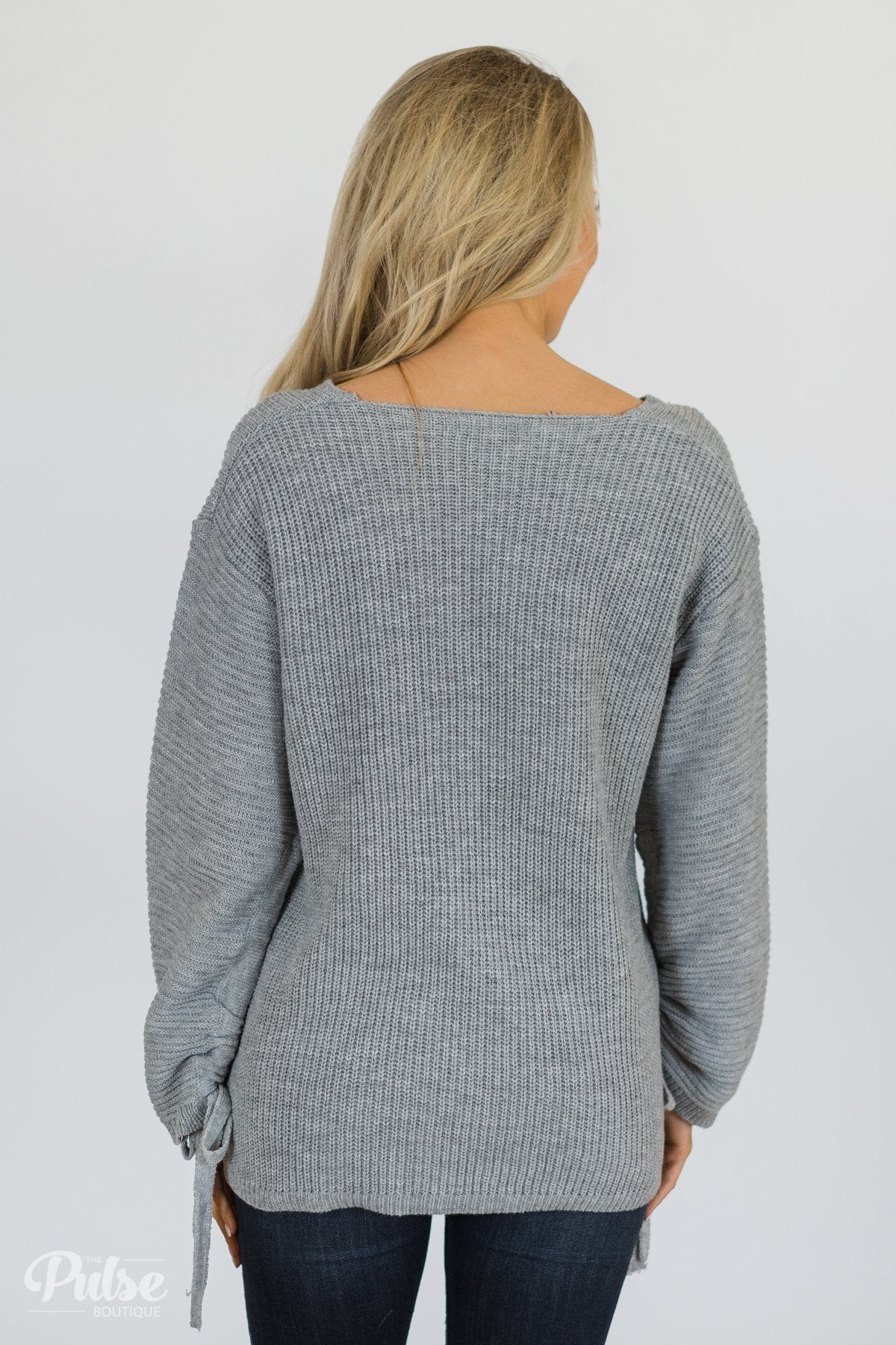 Grey Knit Sweater w/ Sleeve Detail - Image 11