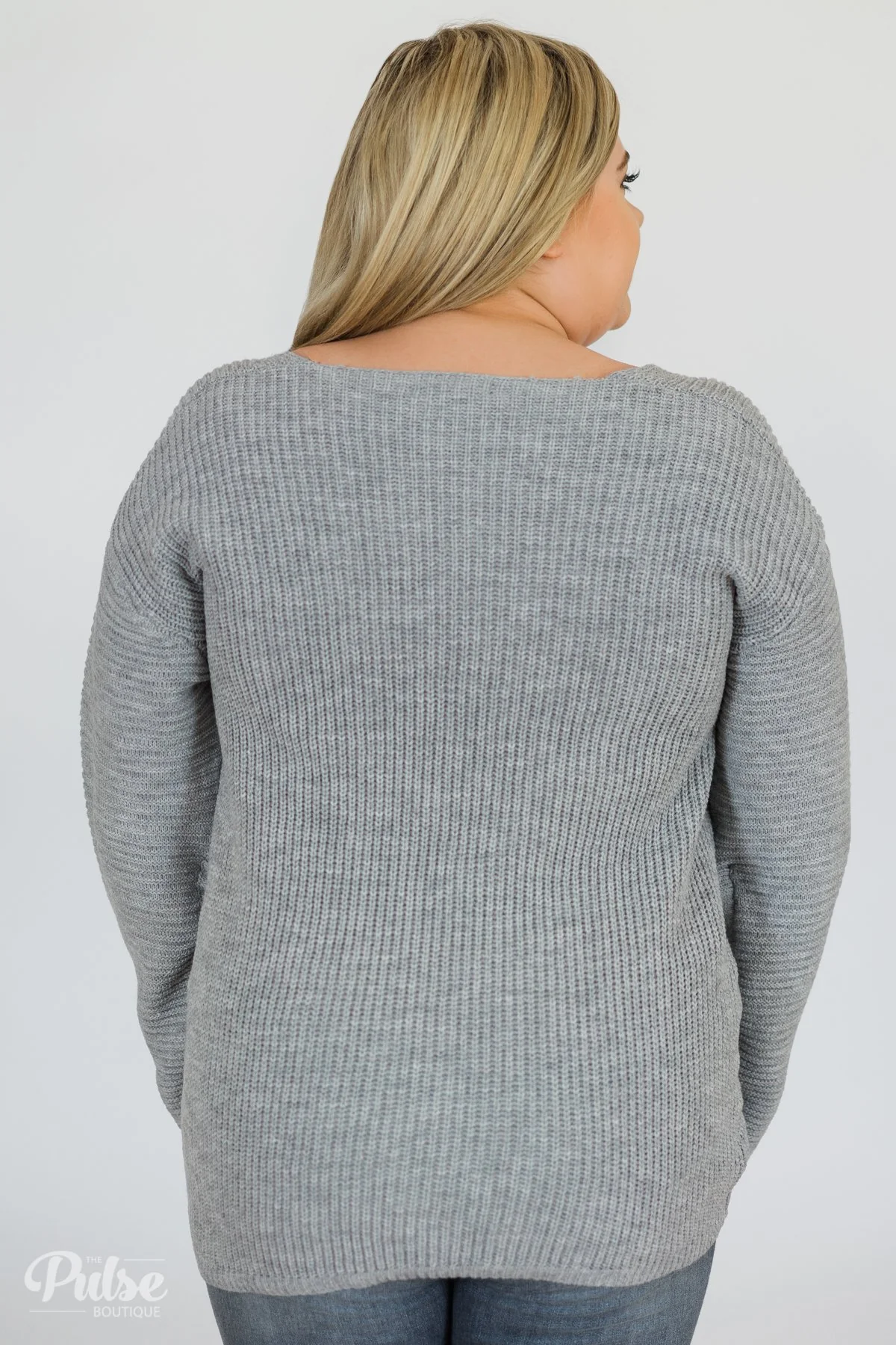Grey Knit Sweater w/ Sleeve Detail - Image 7