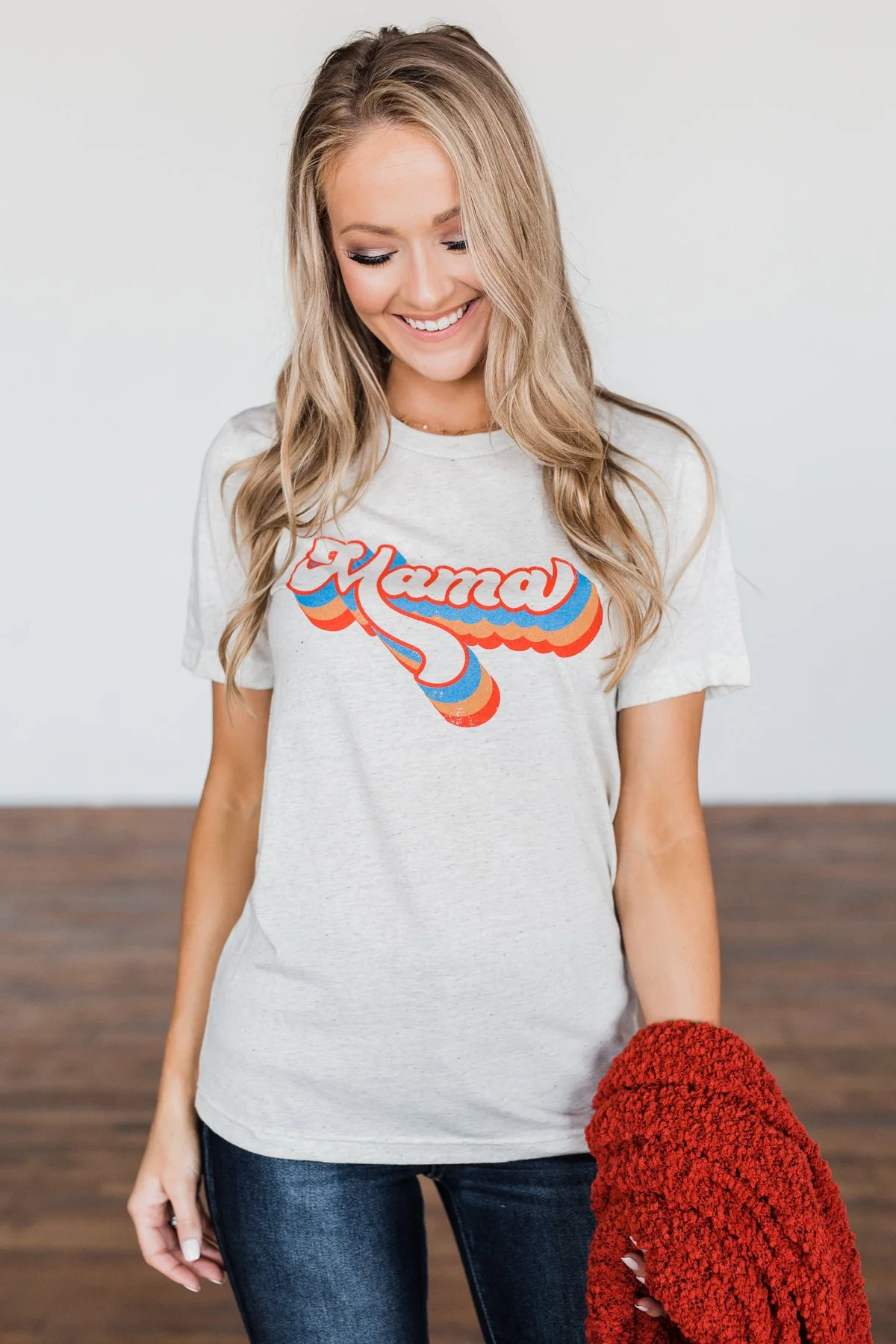 Groovy "Mama" Graphic Tee- Light Heathered Oatmeal - Image 4