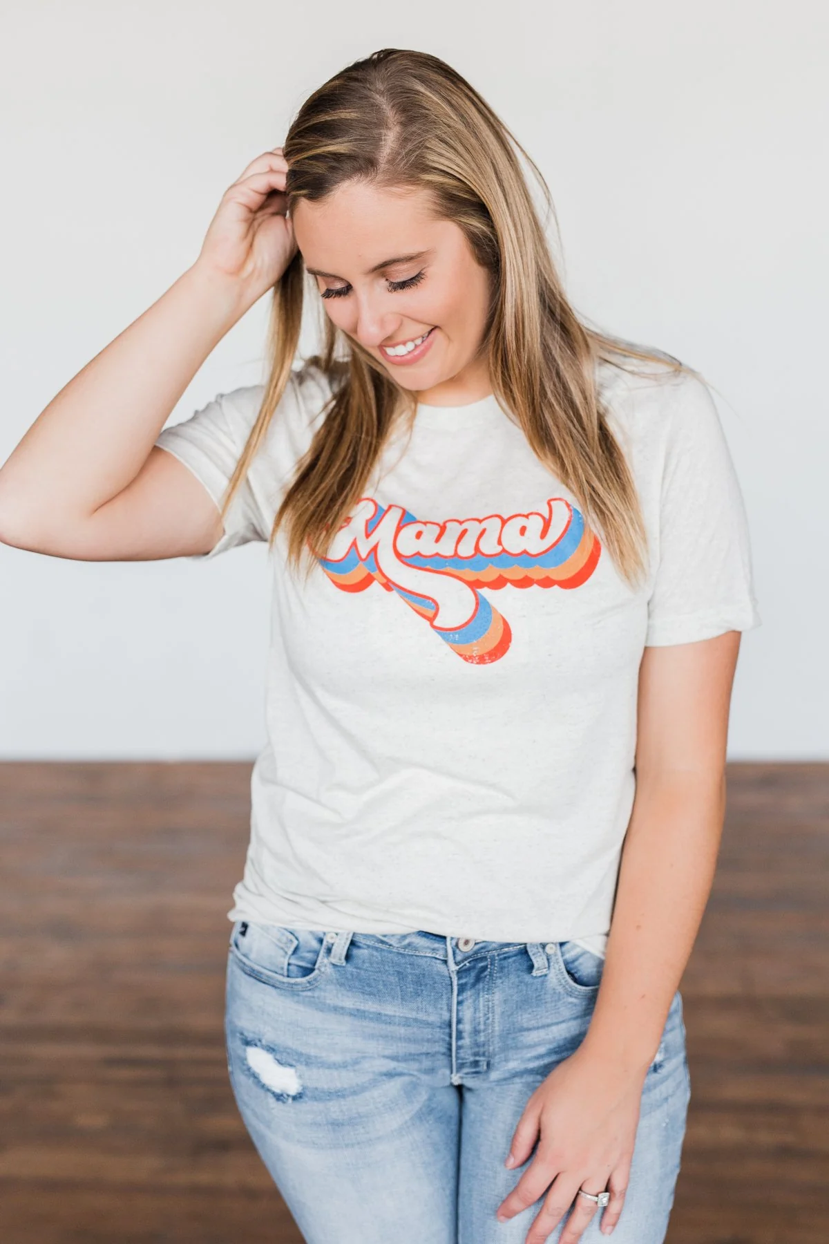 Groovy "Mama" Graphic Tee- Light Heathered Oatmeal - Image 5