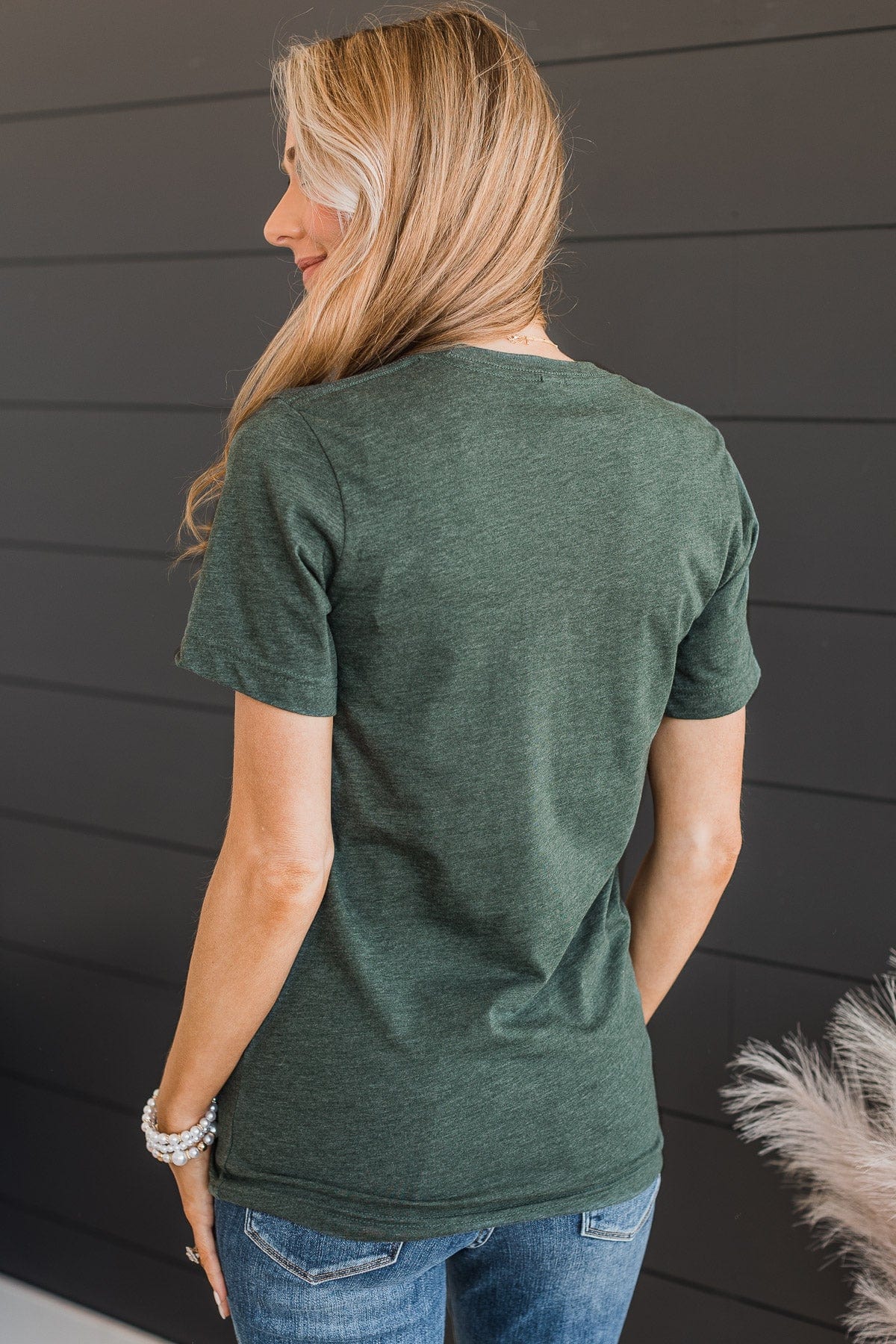 "Grow Positive Thoughts" Graphic Tee- Forest Green - Image 7