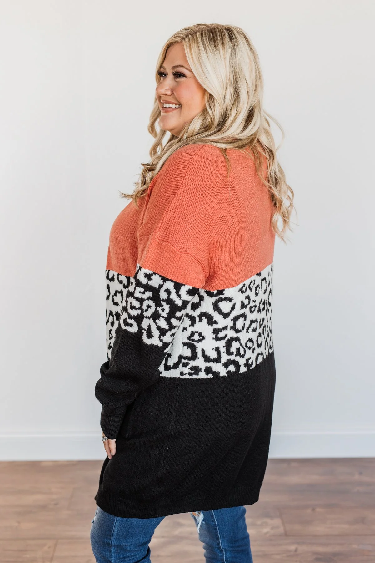Grow Wild Color Block Cardigan- Coral, Black, & Off-White - Image 9