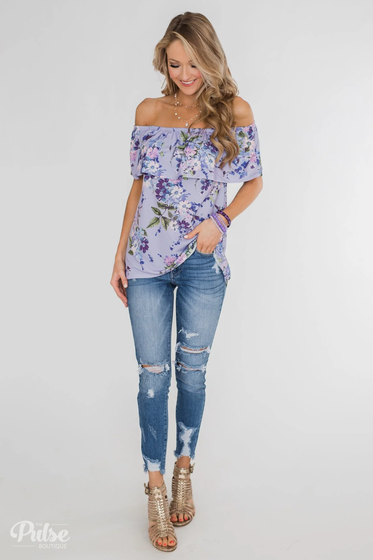 Grow With Me Off the Shoulder Floral Top- Light Violet - Image 5