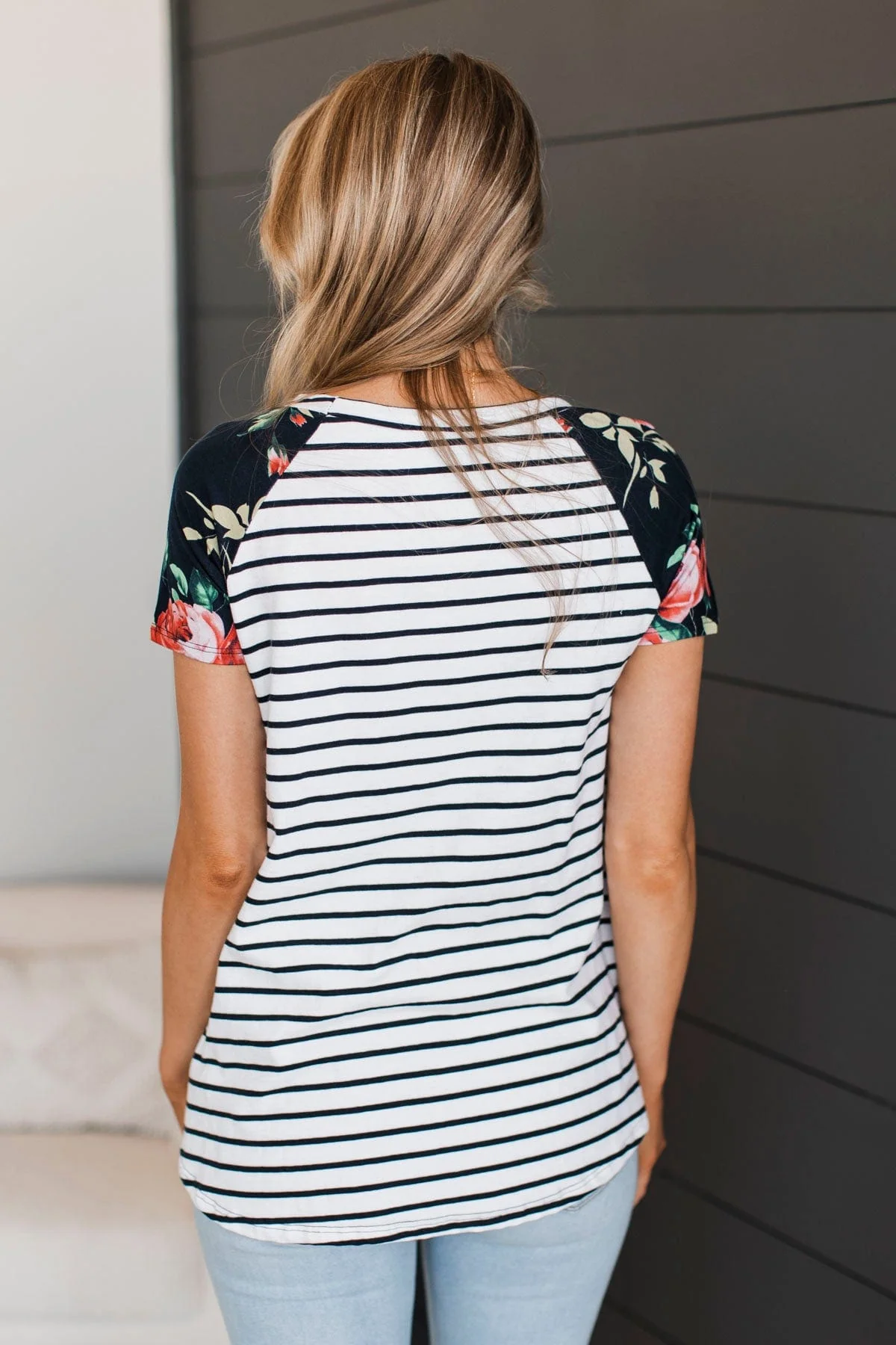 Growing Closer Short Sleeve Top- Ivory & Navy - Image 8