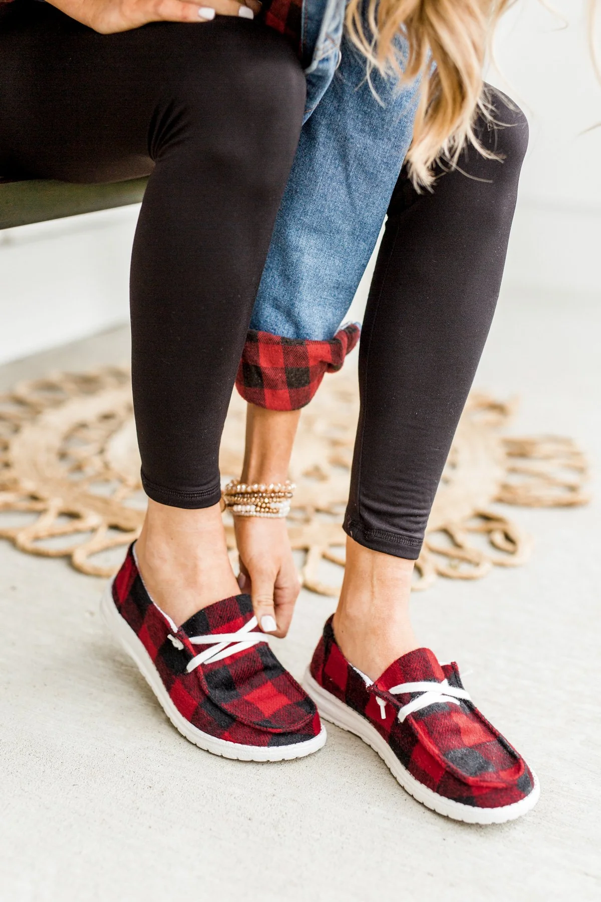 Gypsy Jazz Heather Sneakers- Red Buffalo Plaid - Image 2