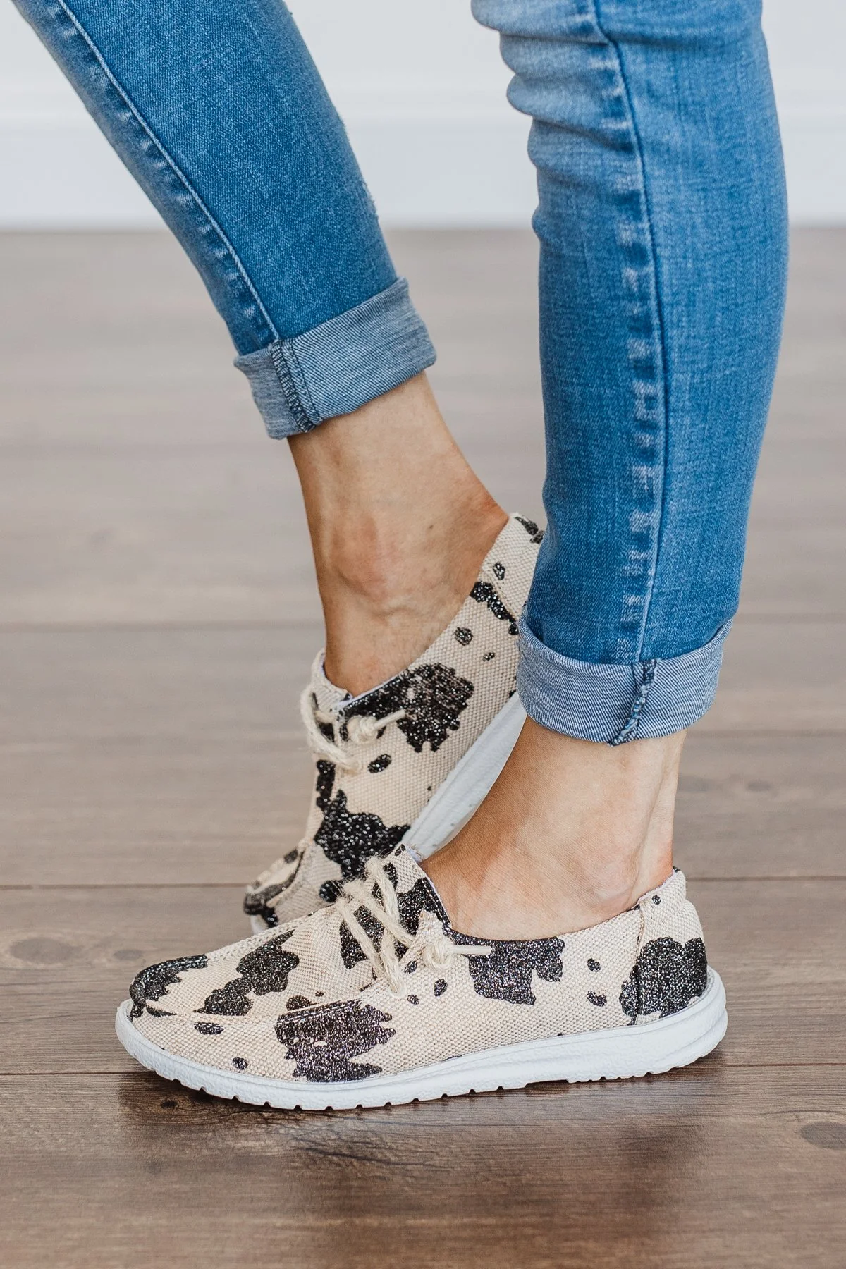 Gypsy Jazz Sparkly Cow Sneakers- Cream & Black - Image 2