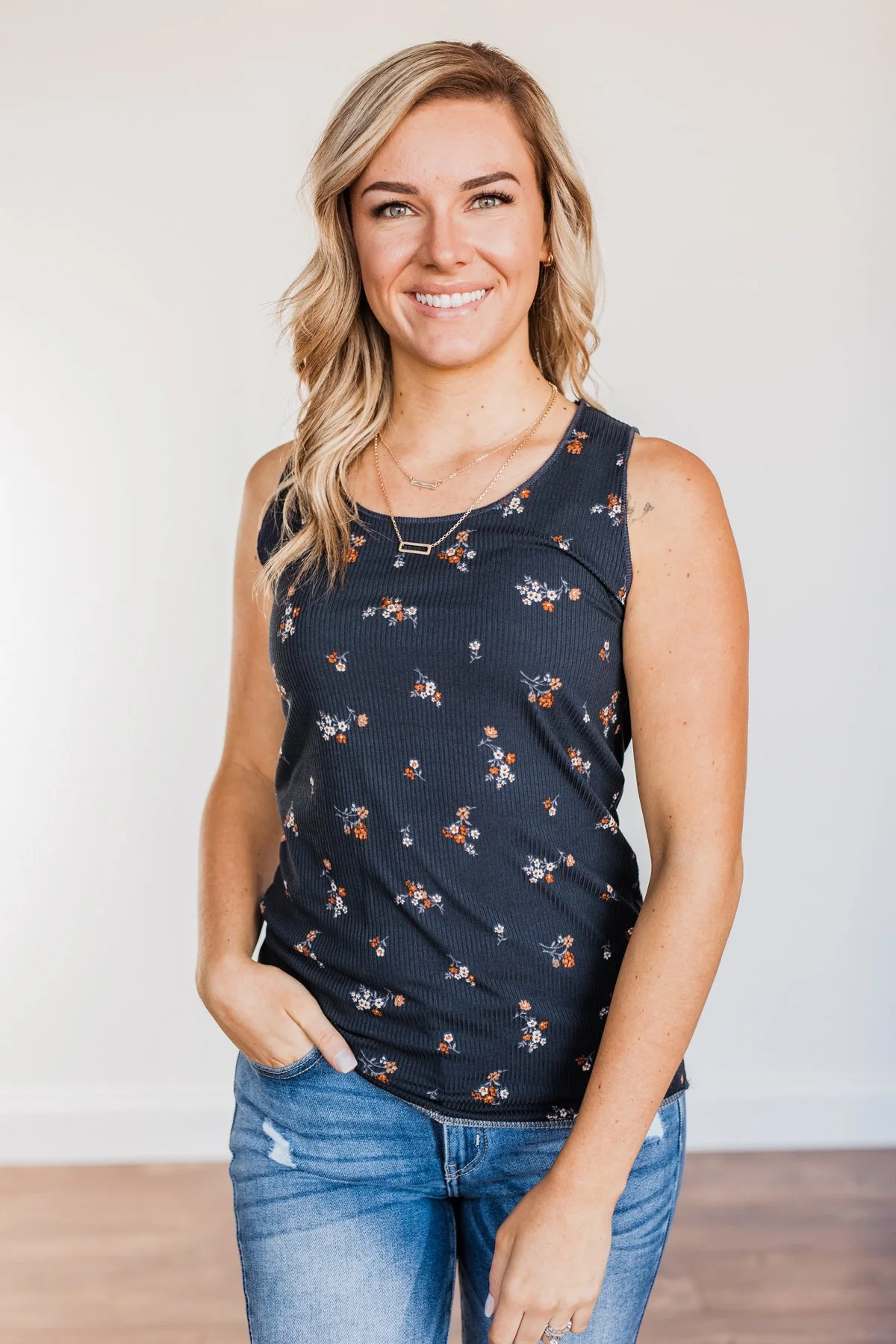 Had Me At Hello Floral Tank Top- Navy - Image 7