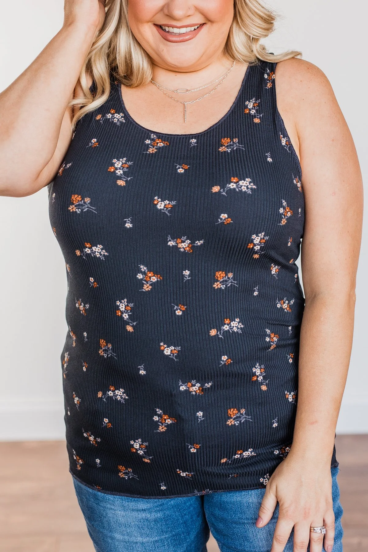 Had Me At Hello Floral Tank Top- Navy - Image 8