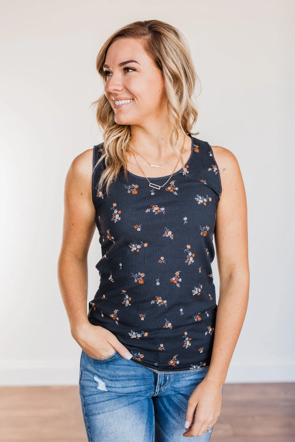 Had Me At Hello Floral Tank Top- Navy - Image 9