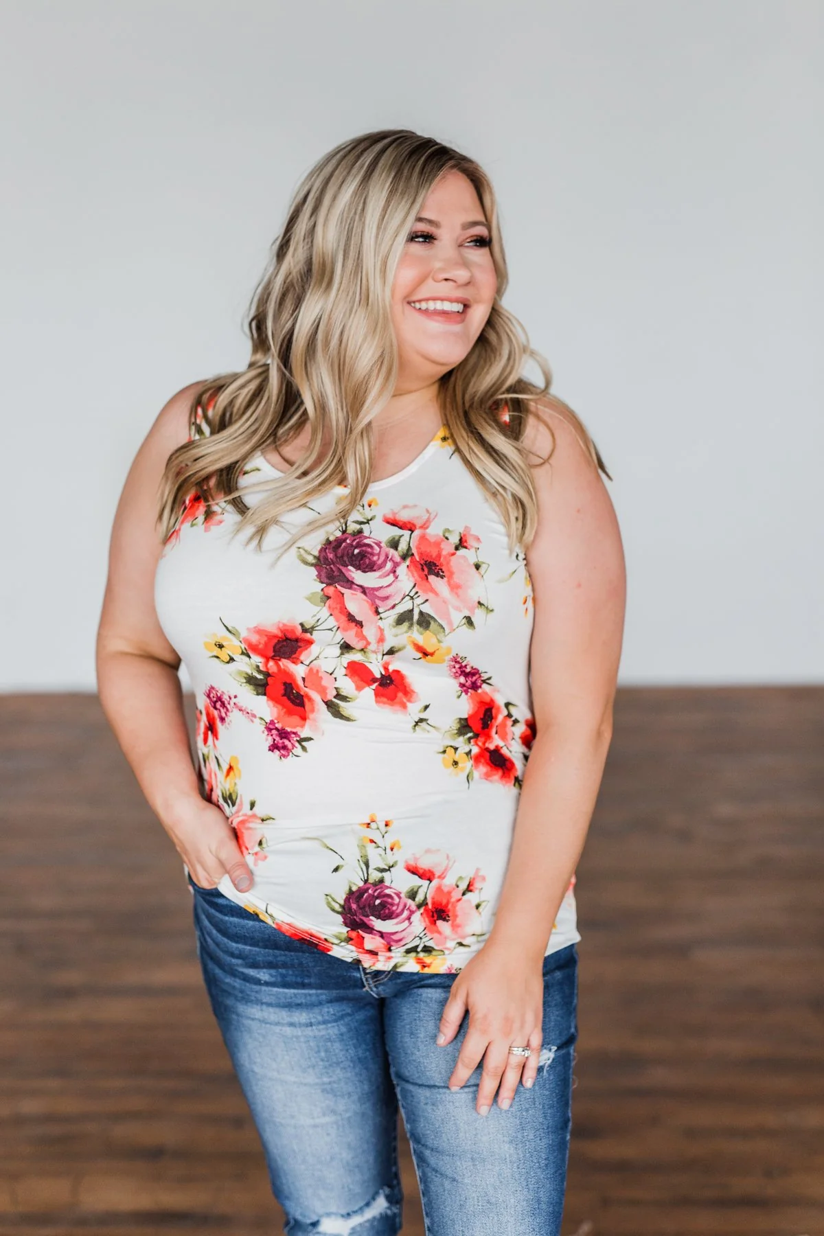 Had My Heart Lightweight Floral Tank Top- Ivory - Image 6