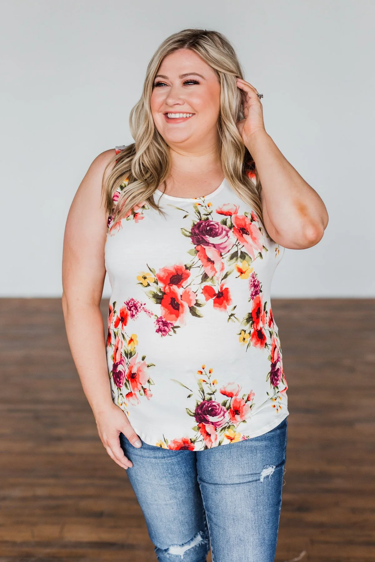 Had My Heart Lightweight Floral Tank Top- Ivory - Image 8