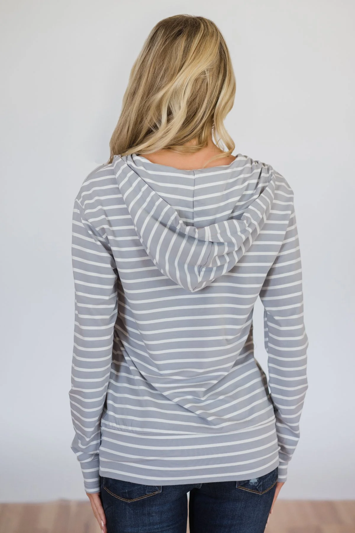Half Zip Striped Ampersand Hoodie- Grey - Image 11