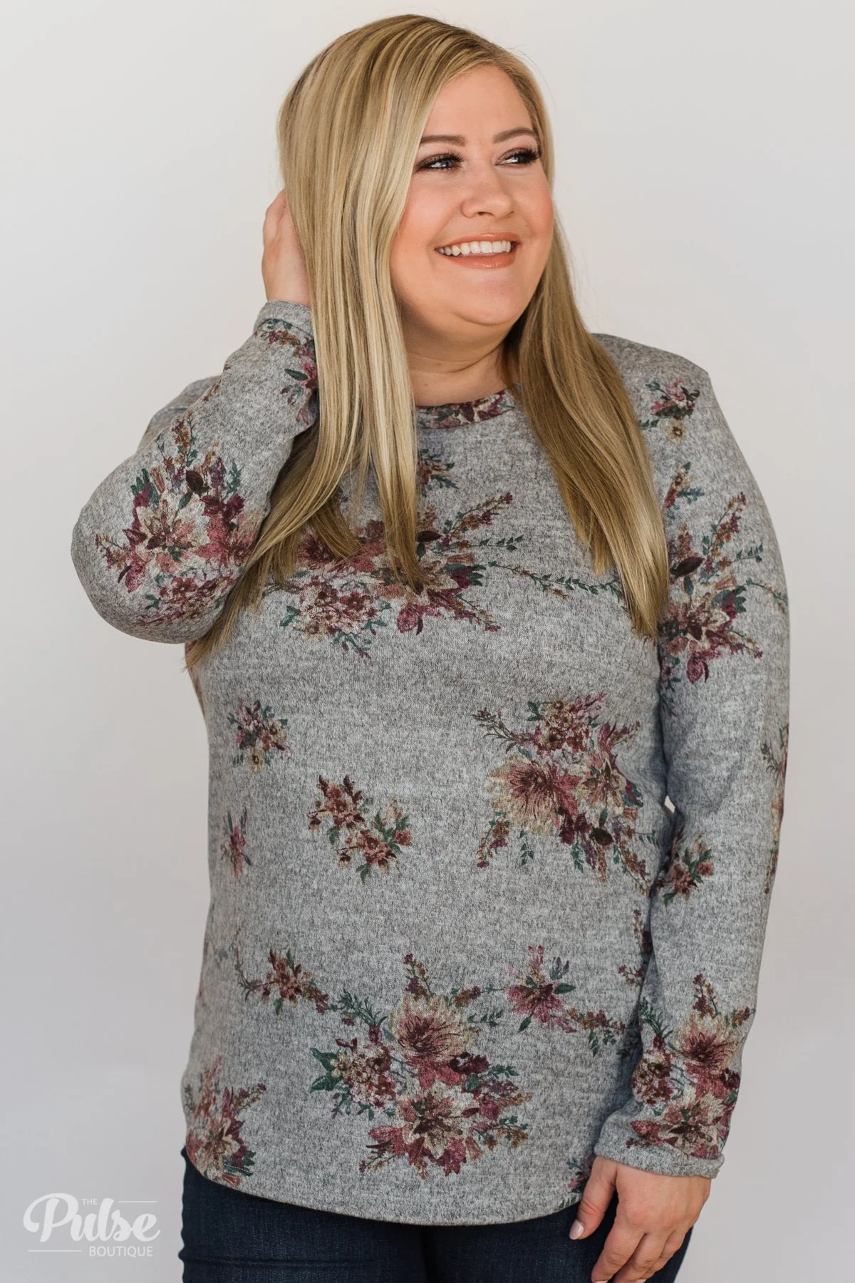 Hand Picked By You Floral Pullover Top- Heather Grey - Image 11