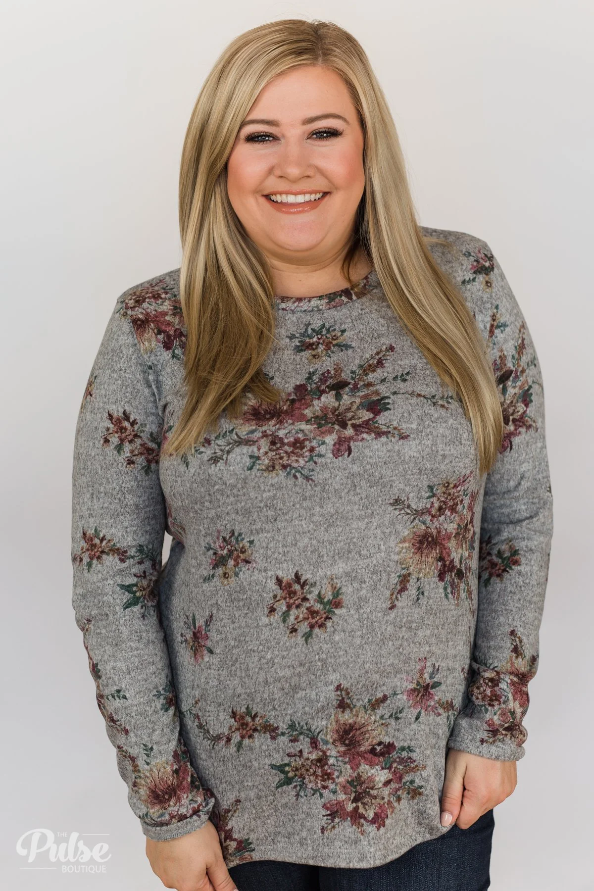 Hand Picked By You Floral Pullover Top- Heather Grey - Image 12