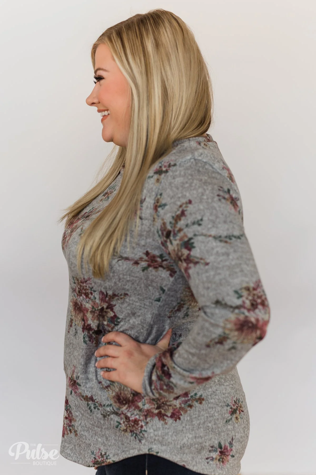Hand Picked By You Floral Pullover Top- Heather Grey - Image 13