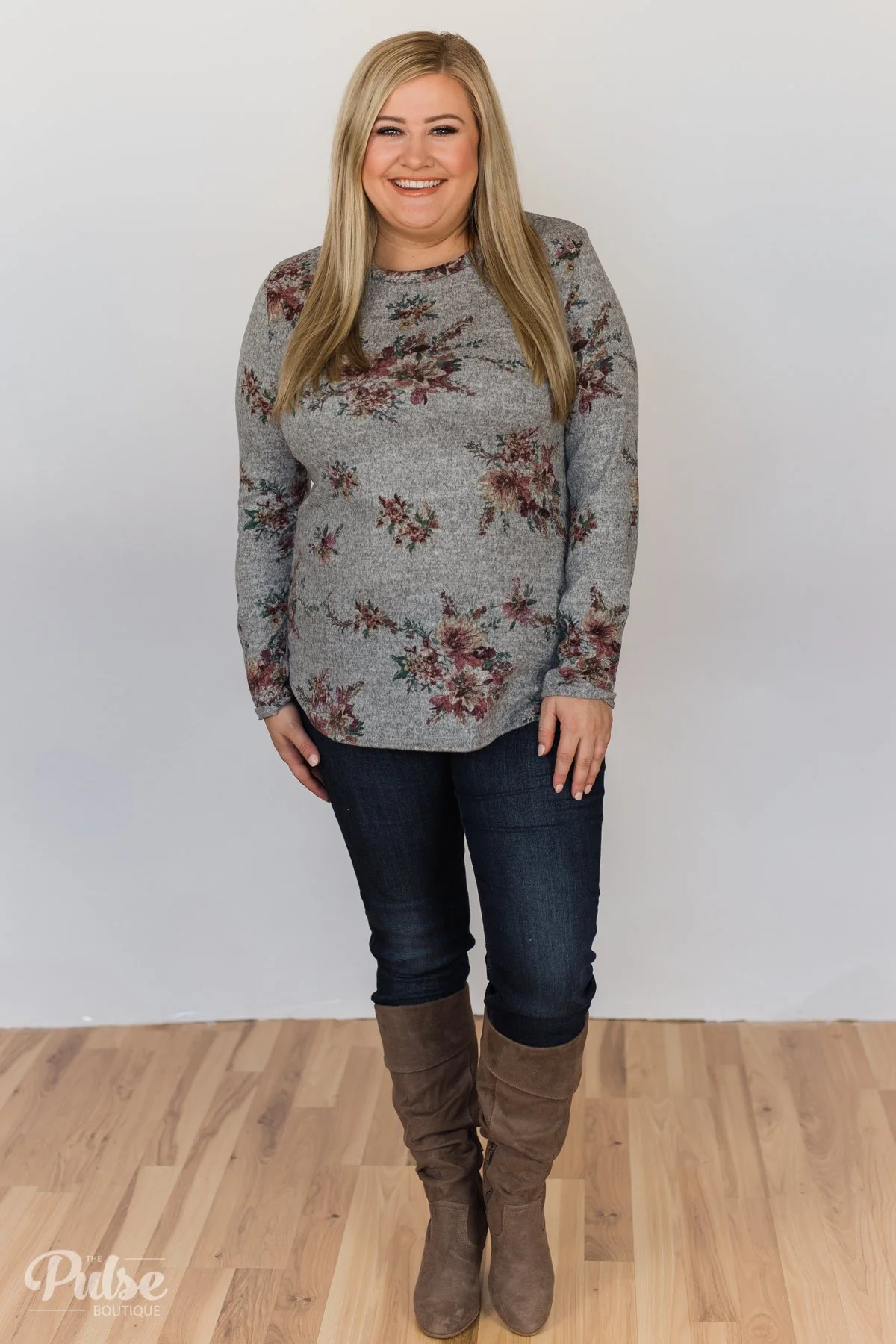 Hand Picked By You Floral Pullover Top- Heather Grey - Image 4