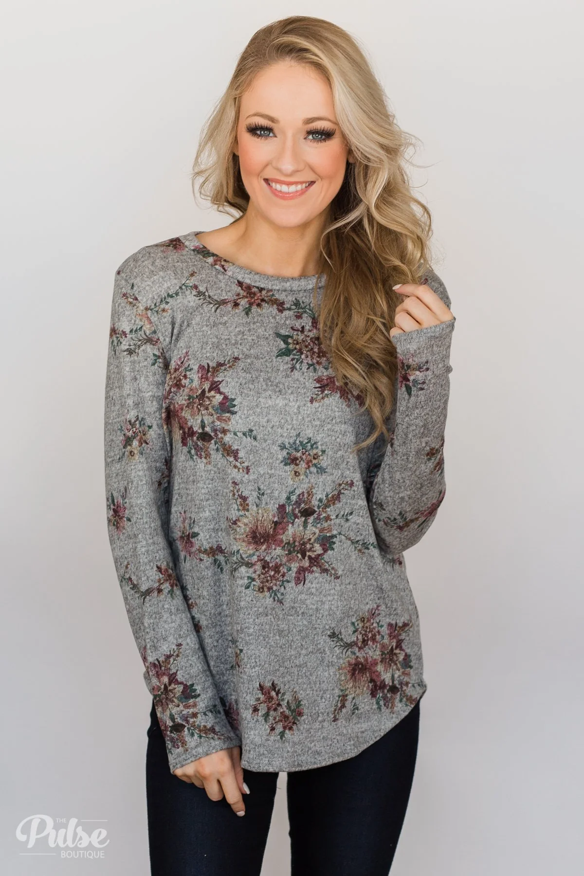 Hand Picked By You Floral Pullover Top- Heather Grey - Image 7