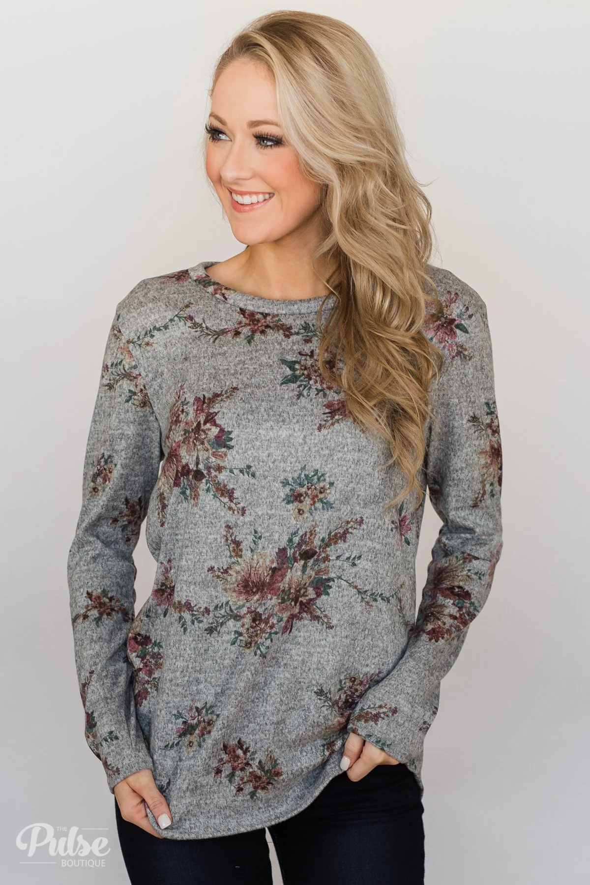 Hand Picked By You Floral Pullover Top- Heather Grey - Image 8