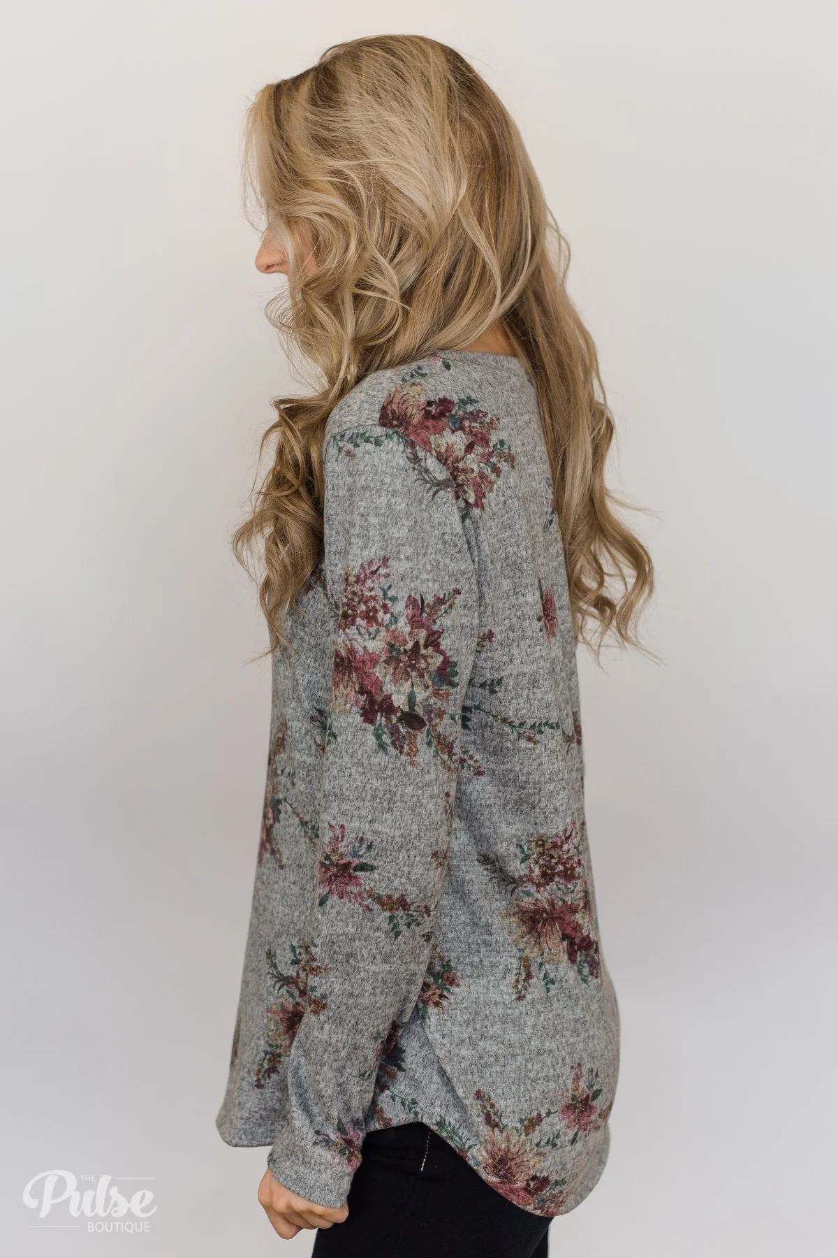 Hand Picked By You Floral Pullover Top- Heather Grey - Image 9